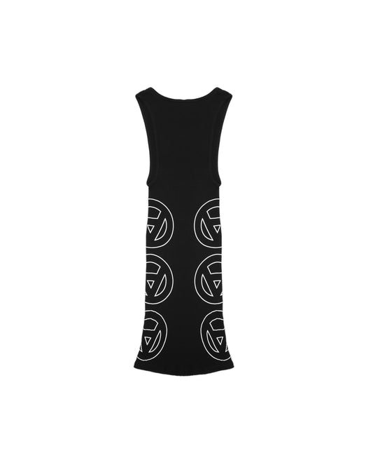 Black tank top with white graphics on a white background