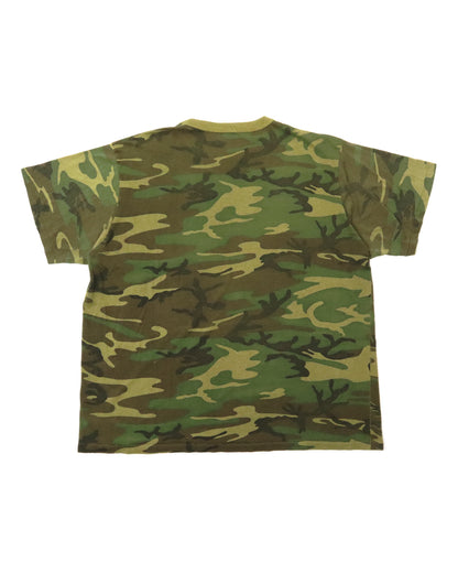 Camouflage-patterned t-shirt on a white background