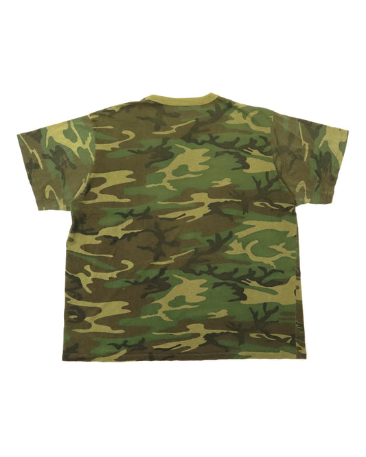 Camouflage-patterned t-shirt on a white background