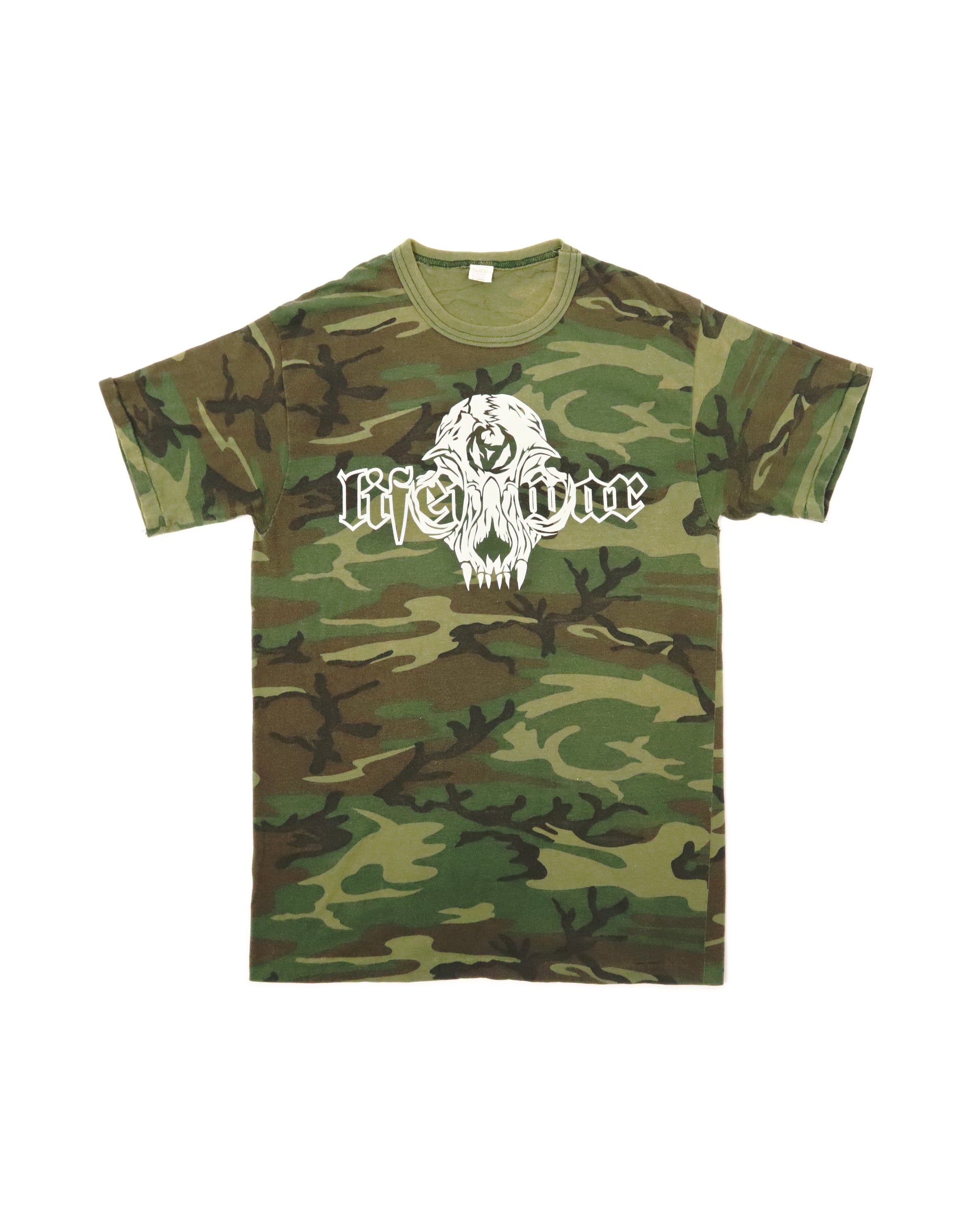 Camouflage t-shirt with a logo on a white background