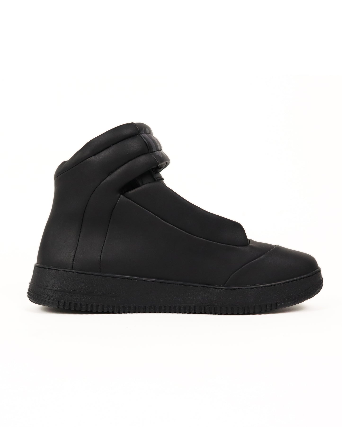Black high-top sneaker on a white background