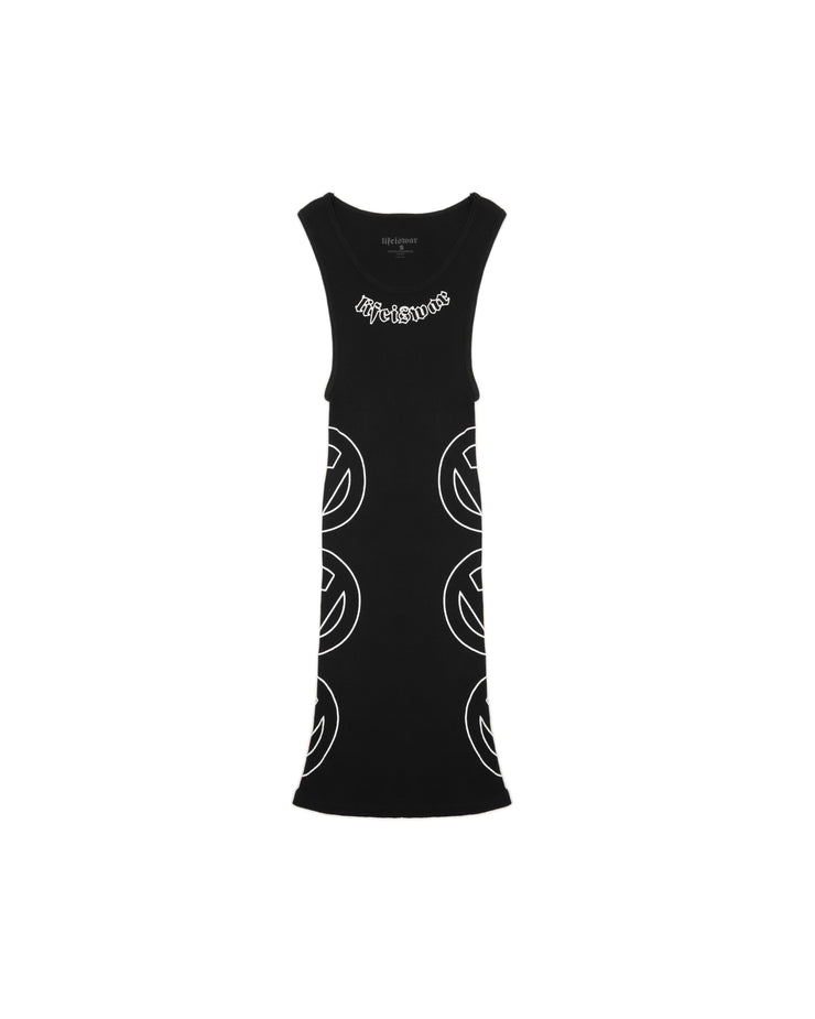 Black tank top with white graphics on a white background